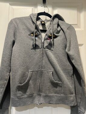 Paul Frank Gray Zip-Up Hoodie with Cat Graphic and Yellow Eyes